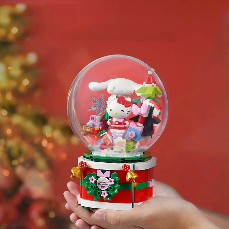 Hello Kitty Cinnamoroll Music Box Model Bricks Sanrio Series Assembled Building Blocks Educational DIY Toys Girl's Holiday Gifts