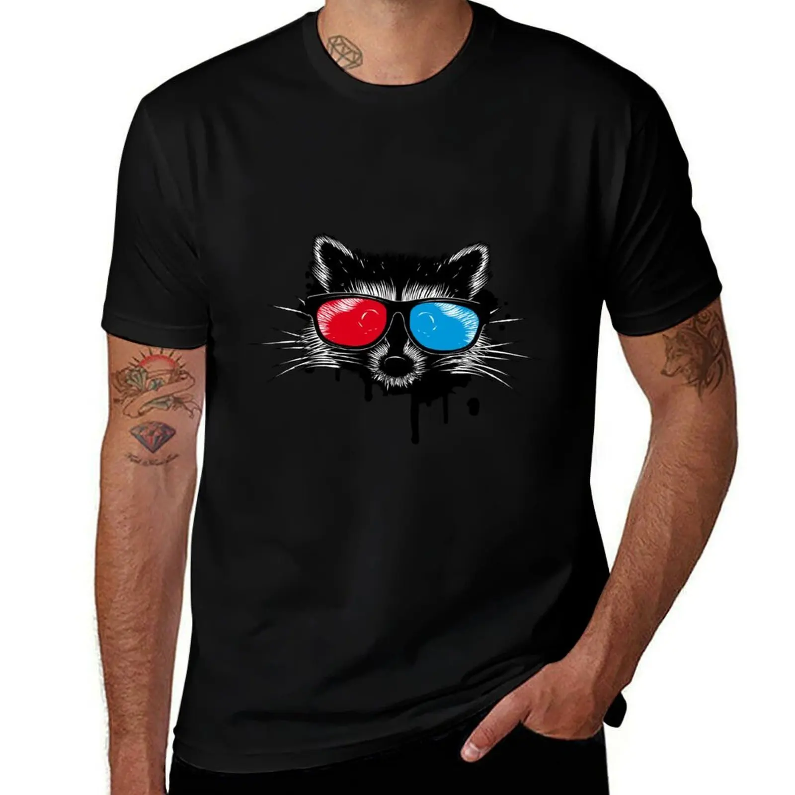 

Raccoon with 3D glasses T-Shirt cotton t shirt pack anime t shirts oversize T-Shirt