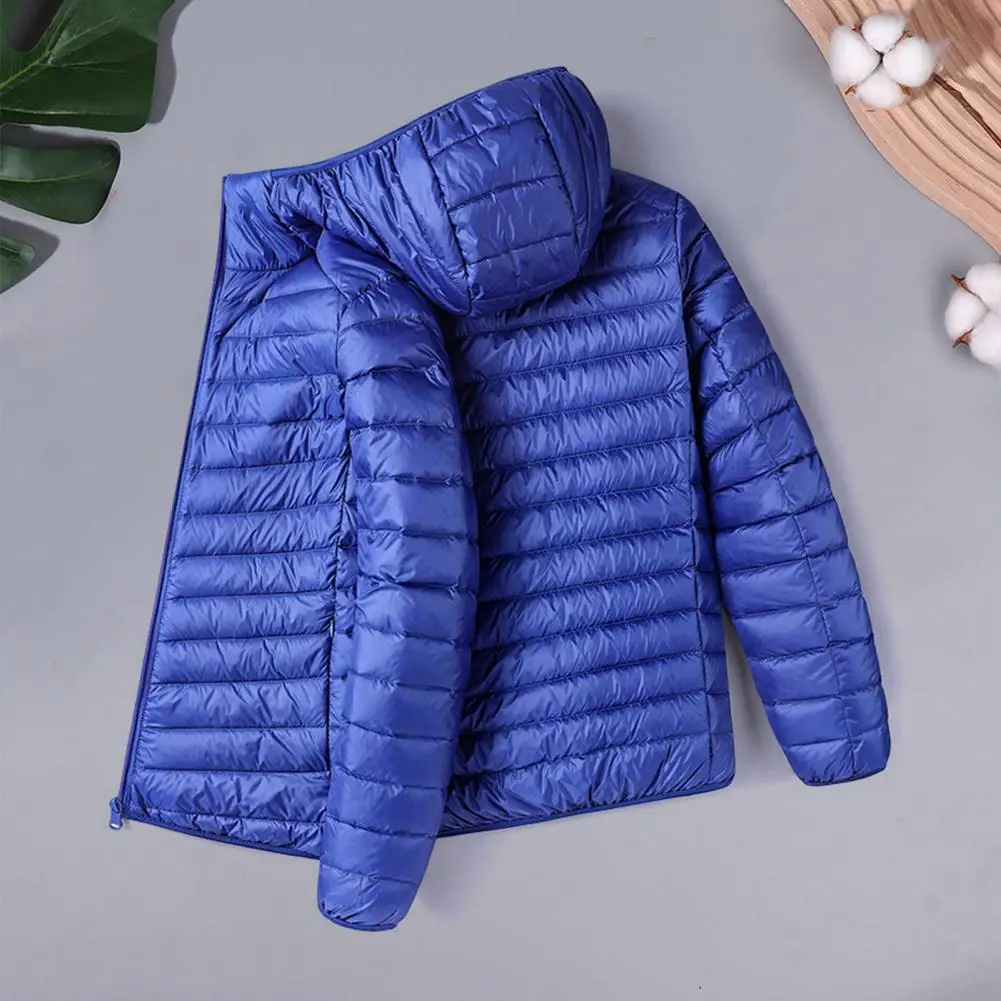 Warm Solid Color Outerwear Men's Winter Cotton Coat with Hood Pockets Lightweight Cold Weather Outerwear for Men Long Sleeve