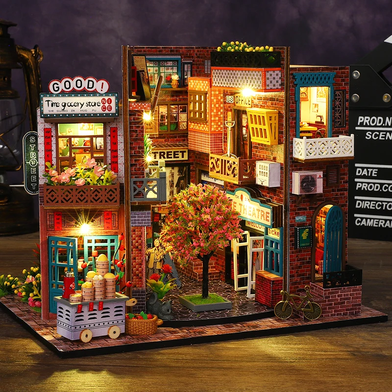 DIY Wooden Doll House Chinese Street View Casa Miniature Building Kits Dollhouse With Furniture Villa for Girls Birthday Gifts