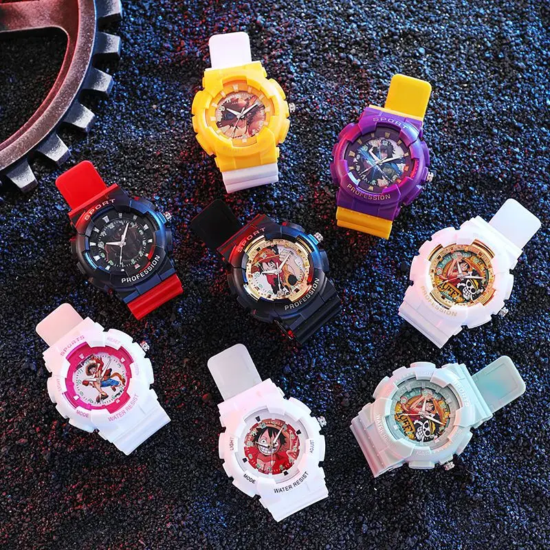 One Piece anime peripheral Luffy creative cartoon student sports watch boys waterproof electronic quartz watch gift wholesale