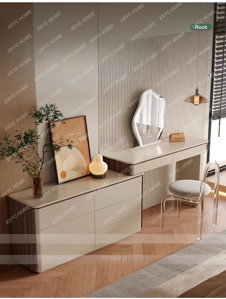 A Modern simple white light luxury solid wood retractable makeup table dressing table bedroom