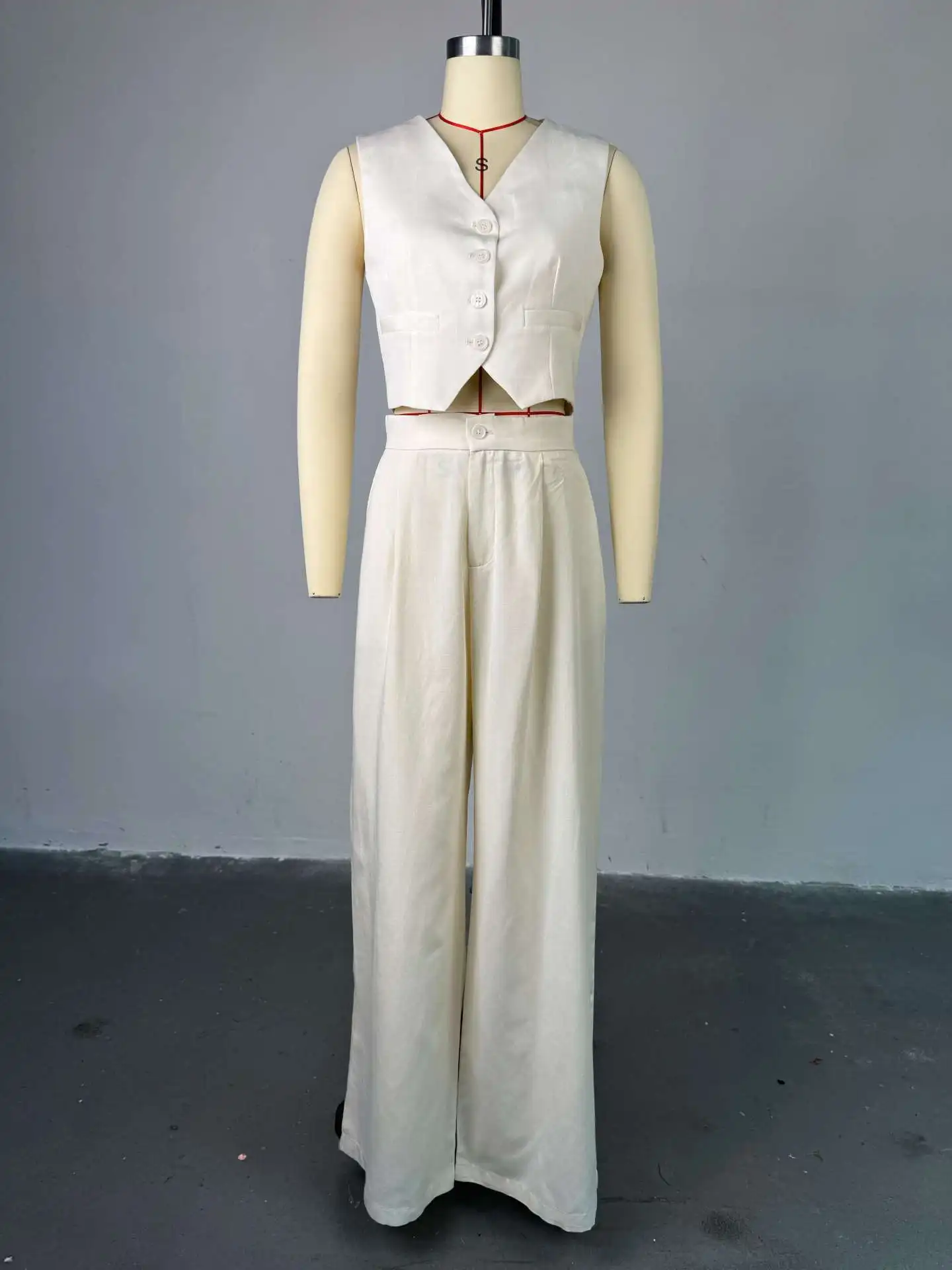 المرأة القطن الكتان سترة بانت مجموعة تنفس أكمام العميق الخامس الرقبة دعوى فضفاضة تناسب عادية عالية الخصر واسعة الساق السراويل #6