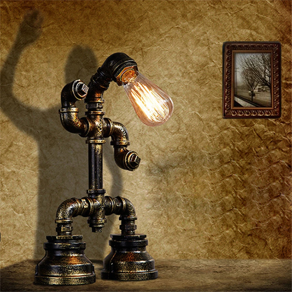 SGROW  Retro Style Steampunk Lamp Industrial Water Pipe Robot Creative Desk Lamp, Bedside Lamp, Bar Coffee Shop Retro Table Lamp