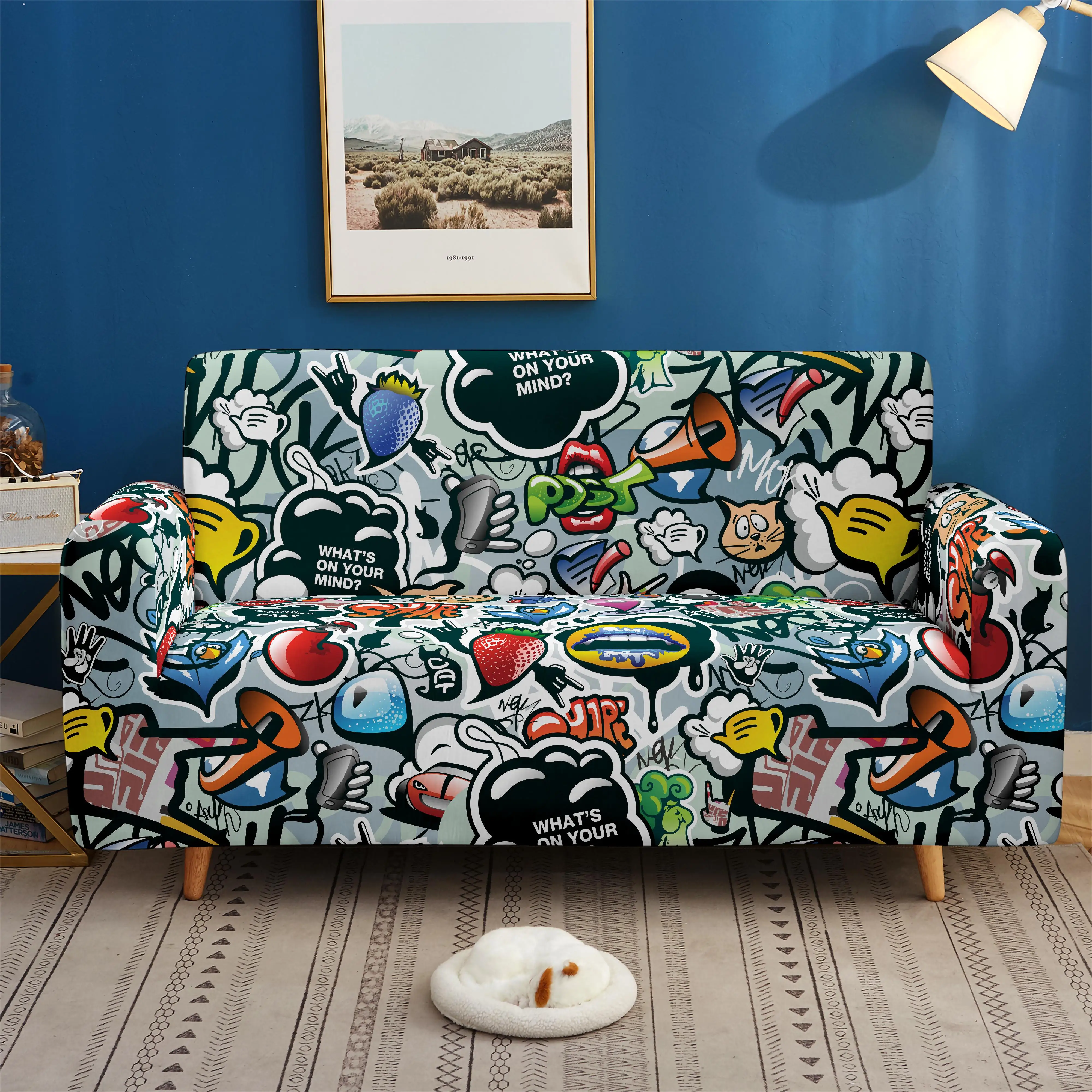 Hip Hop Sofa Cover Stretch Angle Printed Graffiti Elastic Couch Cover Cushion Cover for Home Corner Sectional Sofa Fundas Sofa