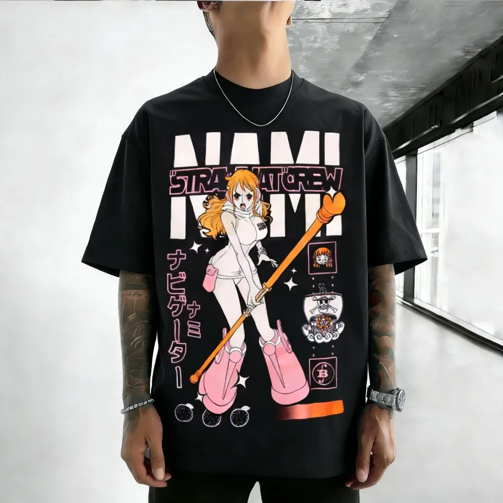 

Unisex Cotton Men's T-shirt ONE PIECE Nami 2026 Summer New Product Harajuku Anime Printed Short Sleeve Y2k Vintage Tee Tops