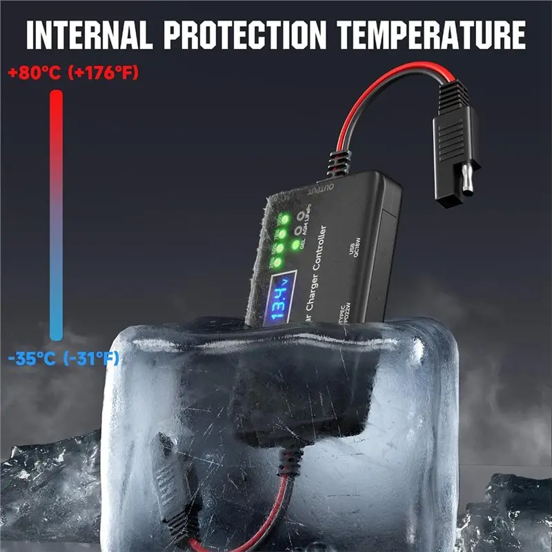 AA81-For Lifepo4 AGM Gel Battery 12V 10A MPPT Solar Charge Controller SAE Adapter Type-C& USB Output