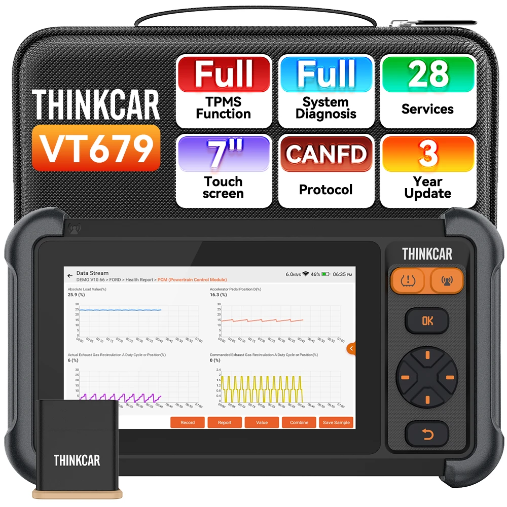 THINKCAR VT679 TPMS Scan Tool Support Full System Diagnostic CANFD OBD2 Scanner 28 Resets 3 Years Free Update TPMS Programming