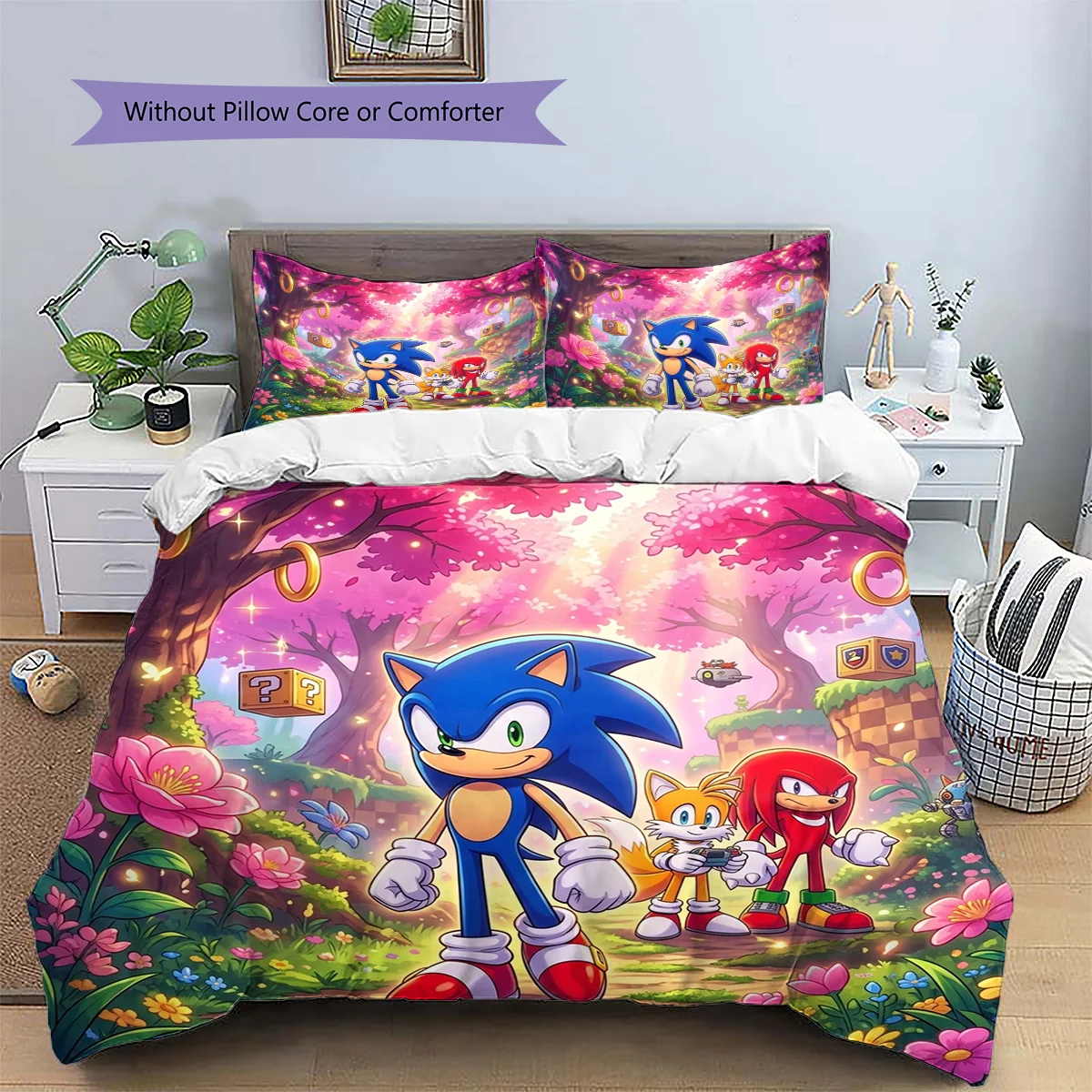 Hedgehog Sonic Patterned Pillowcase & Duvet Cover Set Bedroom Classic Anime Bedding Decor Wonderful Enthusiast Gift.-TING