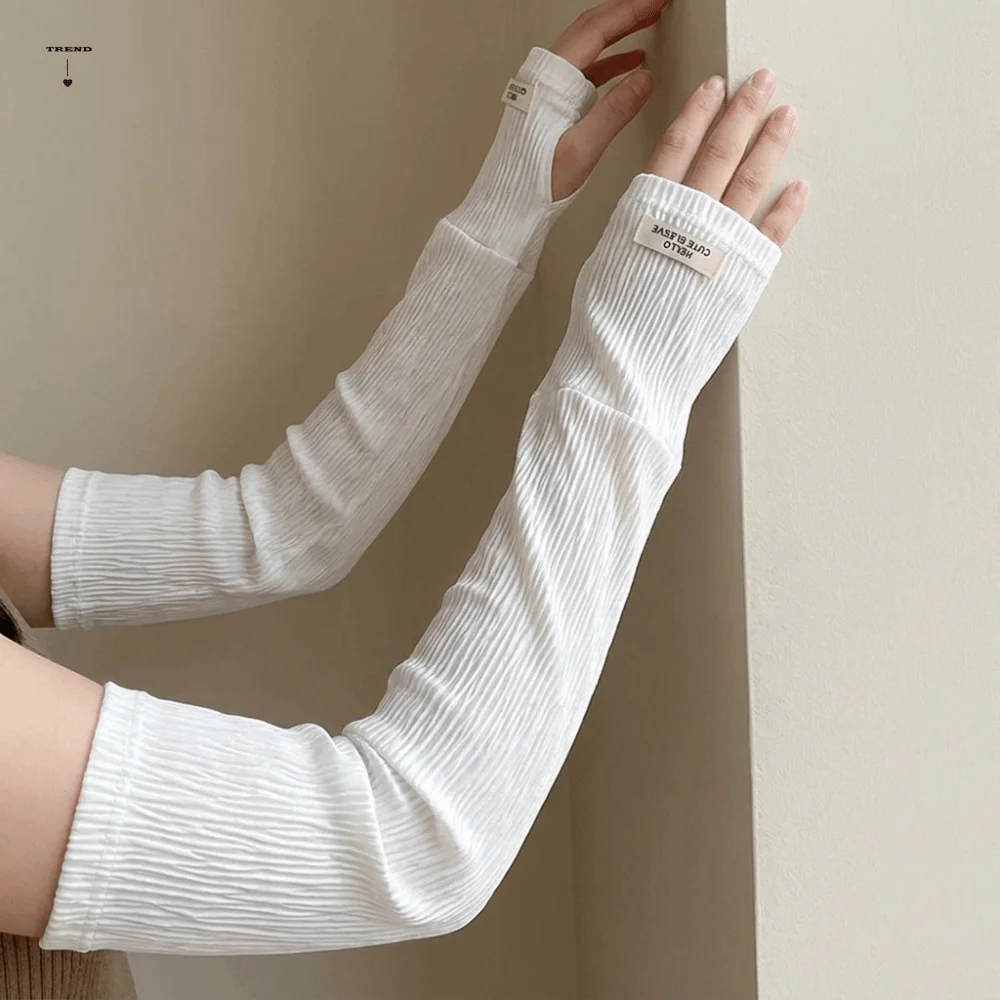 

Breathable Lace Sun Protection Sleeves Elastic Ruffle Trim Loose Fit Design Mesh Arm Covers Elegant See-Through Texture