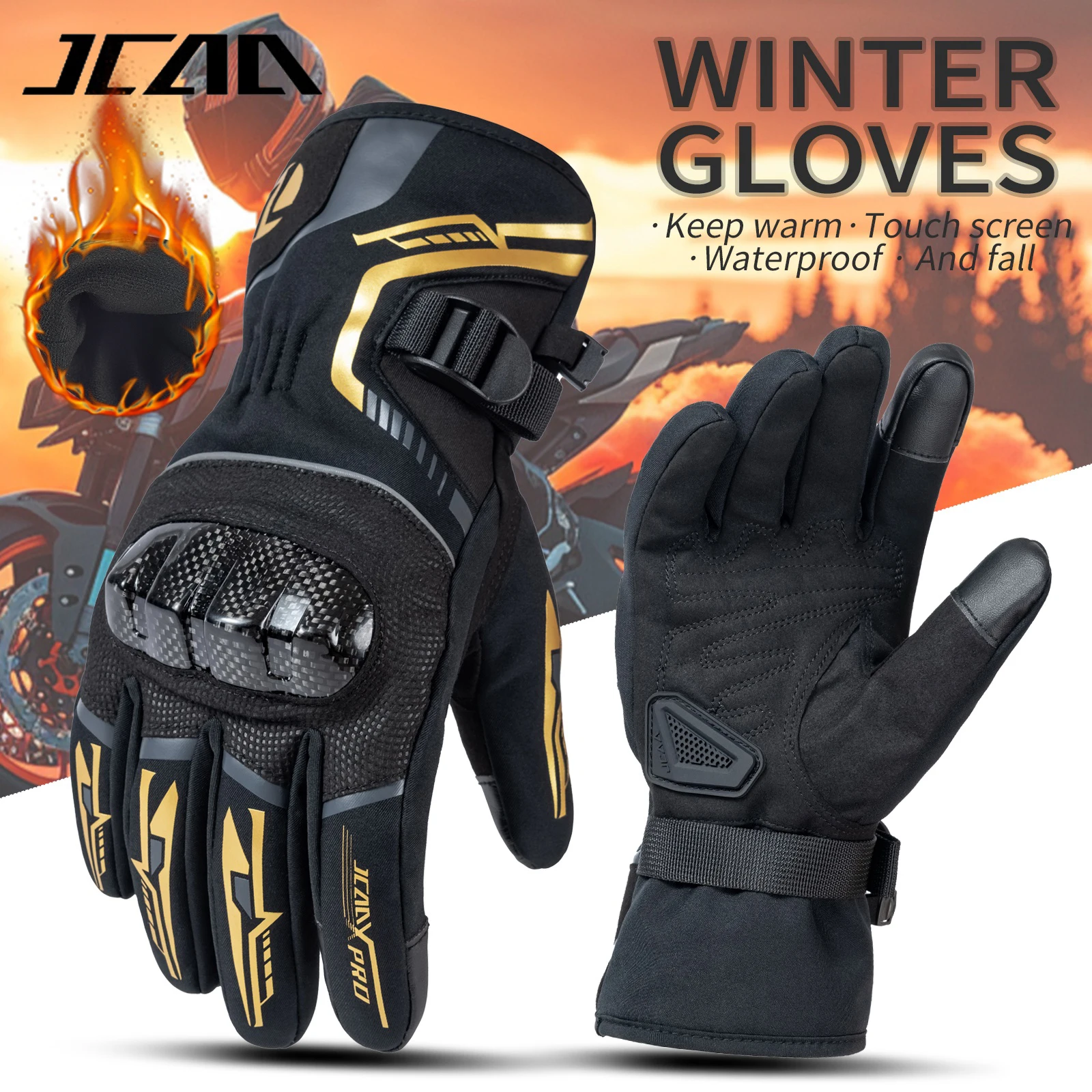 

Gold Winter Warm Motorcycle Gloves Full Waterproof Windproof Carbon Fiber Anti-Fall Protective Motocross Gloves Motorbike Riding