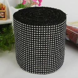 1 Yard Silver Round  24 Rows Black Base Sparkle Rhinestone Crystal Diamond Mesh Wrap Roll Ribbon