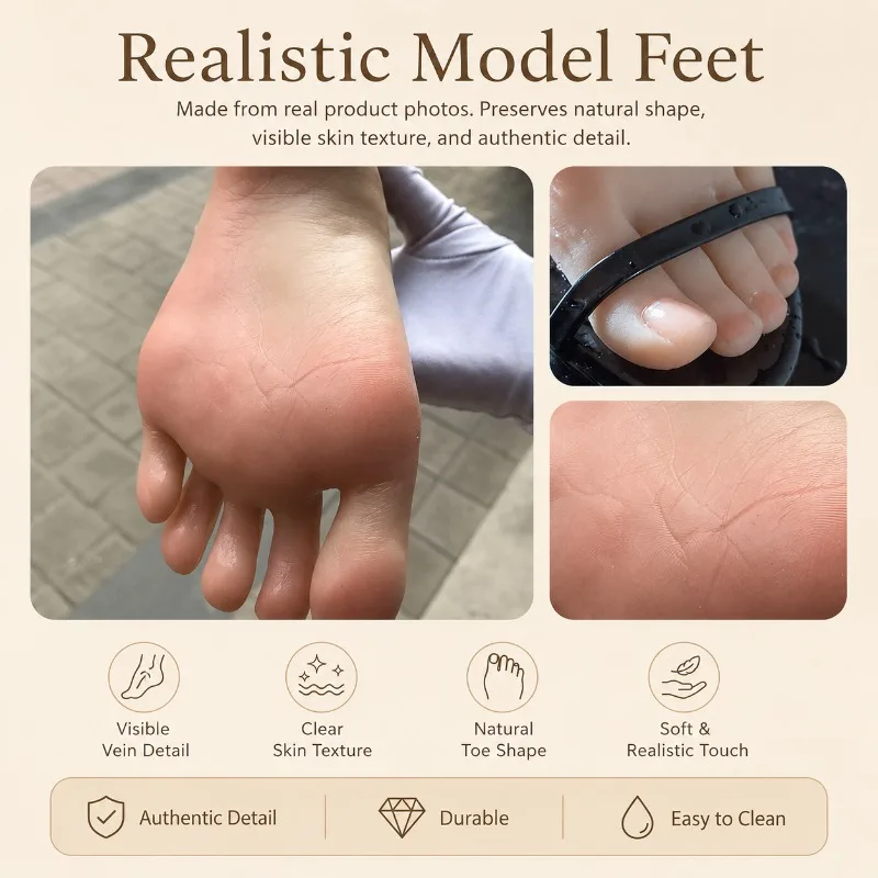 

22CM Realistic Silicone Foot Model Female Mannequin Feet Fetish Simulation Nail Art Practice Manicure Shoes Sock Display