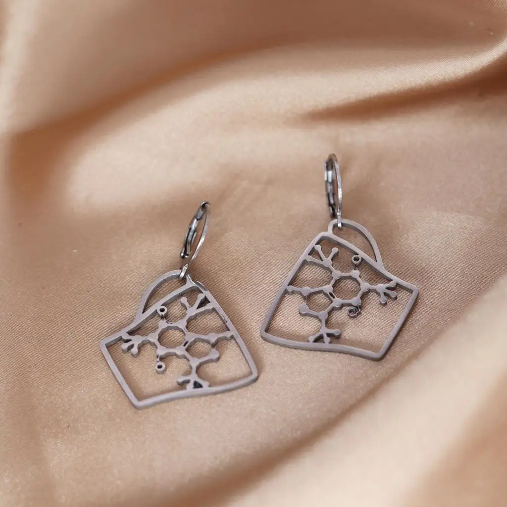 Cxwind simple laser carving Caffeine Molecule Earrings Silver Coffee Cup Pendant -Chemistry Earring Science Gift