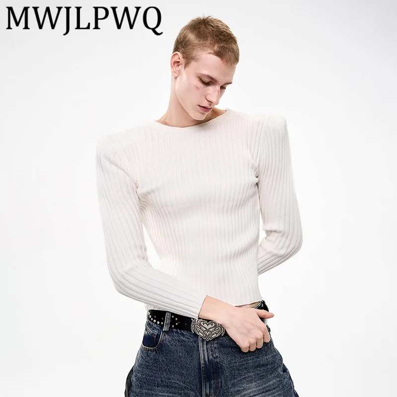 MWJLPWQ الأبيض قصيرة الكتف سترة مبطنة الرجال الخريف الشتاء الأساسية مضلع مخطط الجولة الرقبة سليم صالح تريكو للرجال 12333