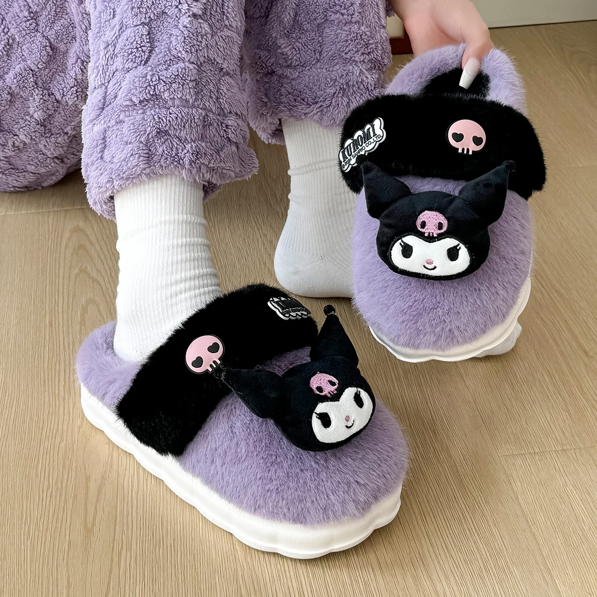 2024 Winter New Kuromi Cotton Slippers For Women, Cute Cartoon Warm Postpartum Shoes For Indoor Use, Warm Gift For Girlfriend