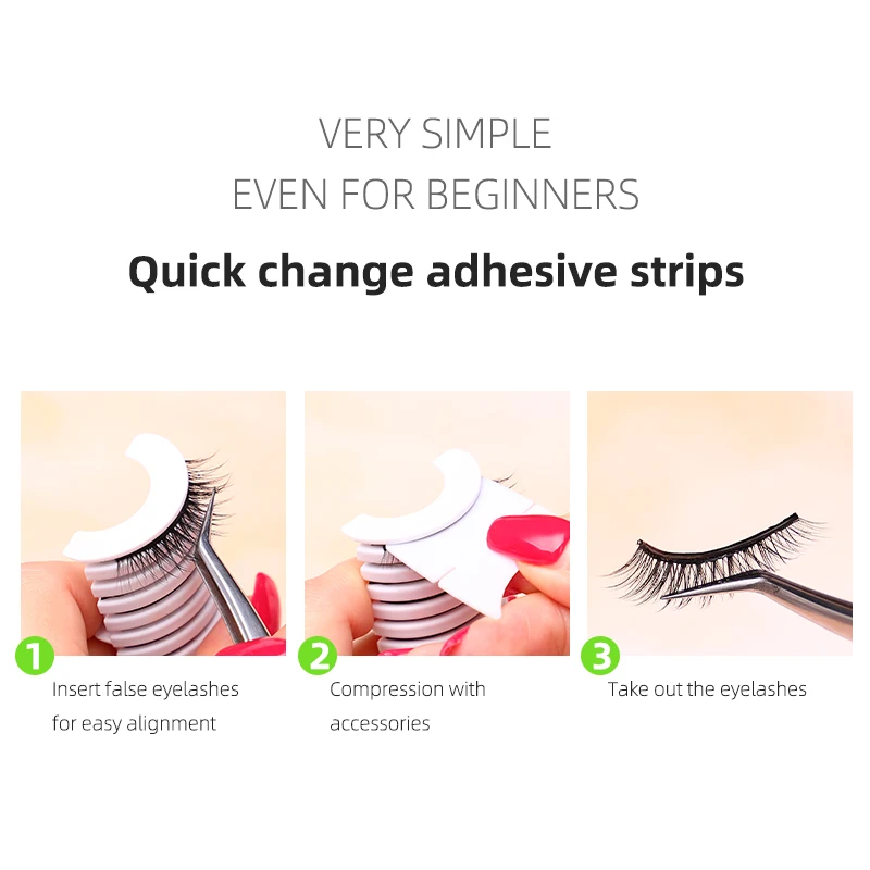 10 Pcs Reusable Glue-Free Eyelash Glue Strip Self-Adhesive False Eyelashes Hypoallergenic Lashes Extension Supplies Makeup Tools