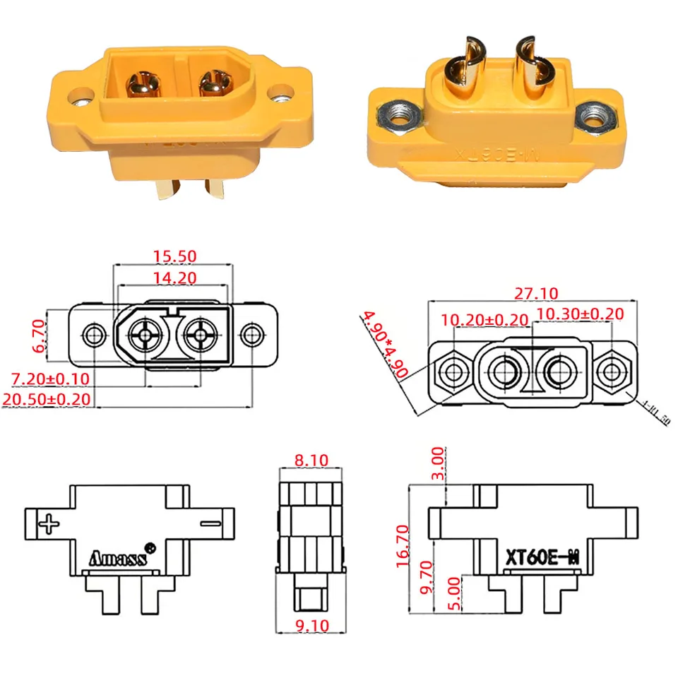 Amass XT60e m xt60e connector XT60E-M Mountable XT60e Male Plug