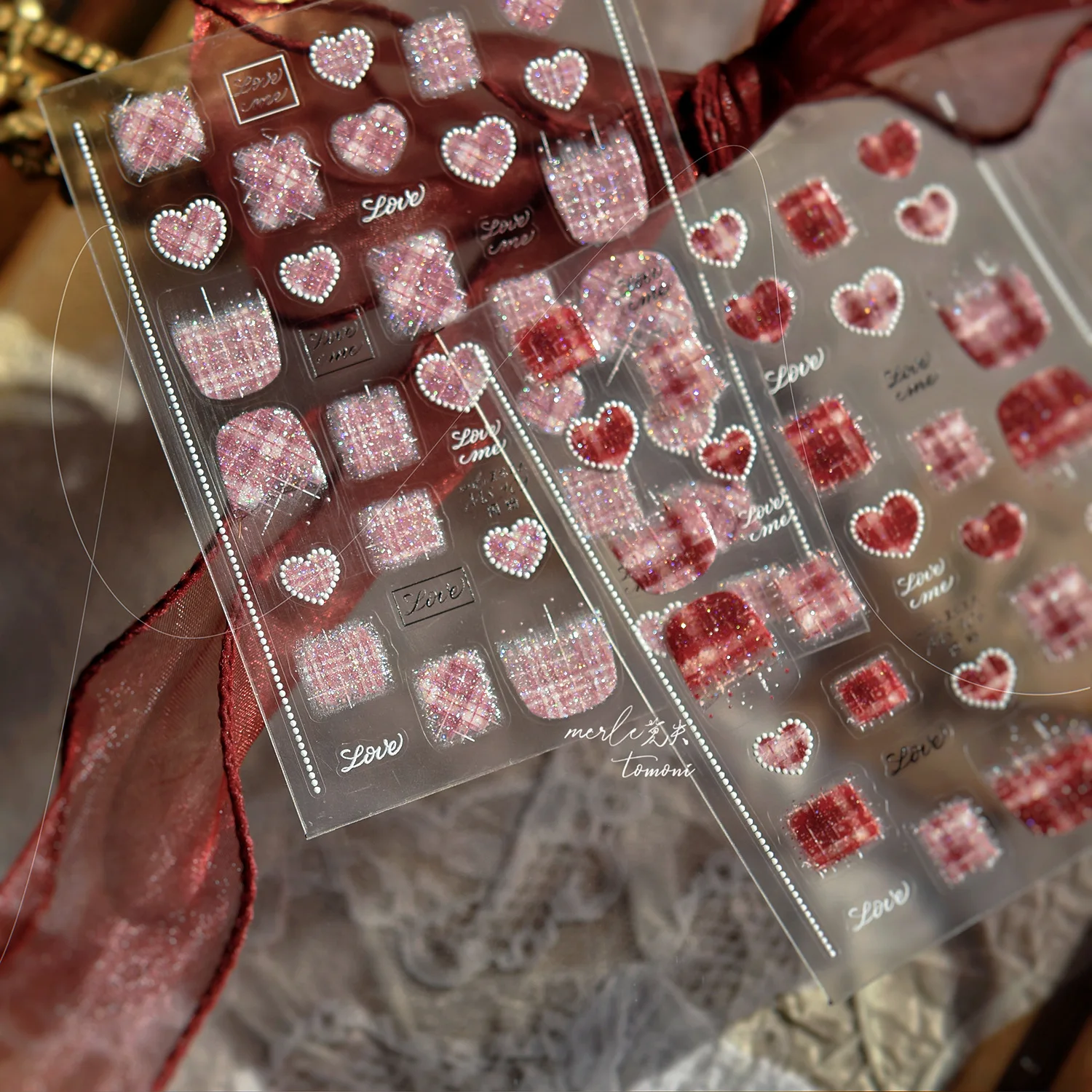 Winter Nägel Aufkleber 3D Glitter Pailletten Woolen Liebe Muster Selbstklebende Nail art Zubehör Aufkleber DIY Weihnachten Nagel Aufkleber