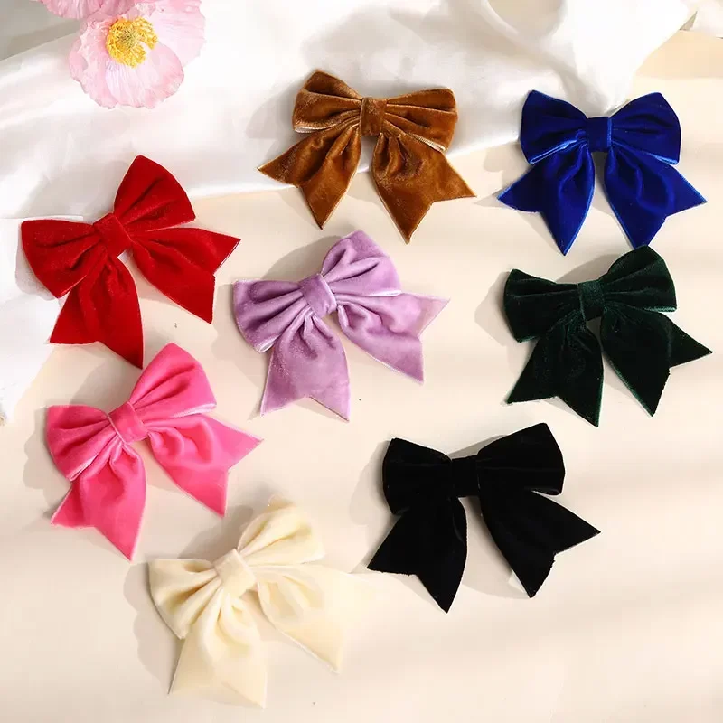 Fashion Velvet Hair Bow Clips For Girls Cute Kids Barrettes Duckbill Clip Handmade Solid Color Hairpins Hair Accessories