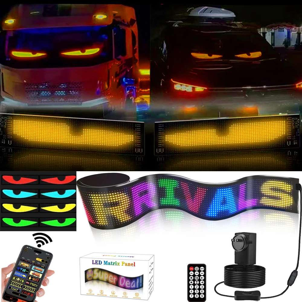 

New Big Car Truck Devil's Eye Windshield Scrolling Advertising DIY Remote Bluetooth App Control Flexible LED Matrix Panel 5V