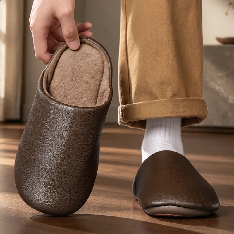 Pantuflas de invierno para hombre, con forro polar, silenciosas, antideslizantes, para usar en interiores, en casa, con suela cálida y suave, fáciles de poner.