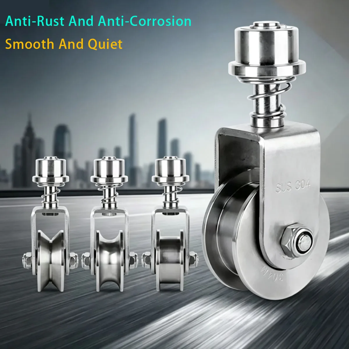 U/V/H Groove Wheel 304 Stainless Steel Rotating Universal Groove Wheel Spring Shock-absorbing Courtyard Mobile Door Rail Wheel
