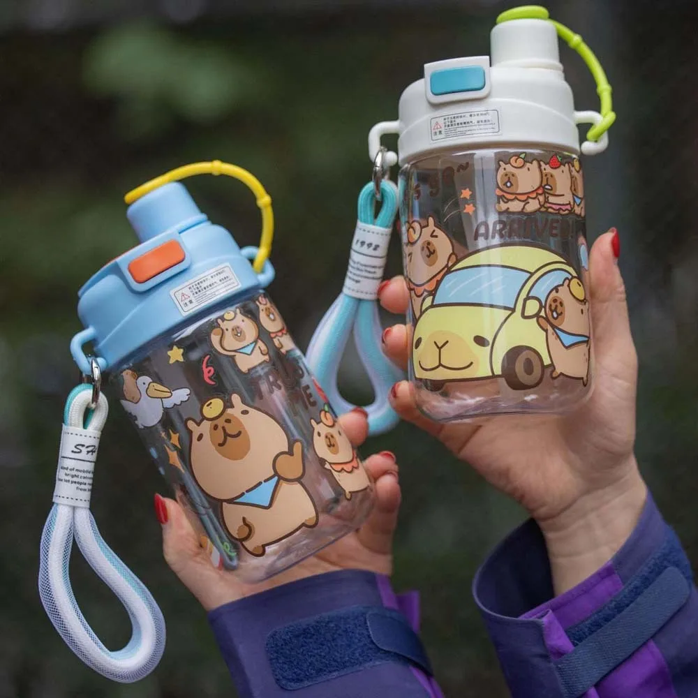 

Large Capacity Capybara Water Bottle PP Straw TPR 600ML Double Drinking Cup Anti-fall Corrosion Resistance