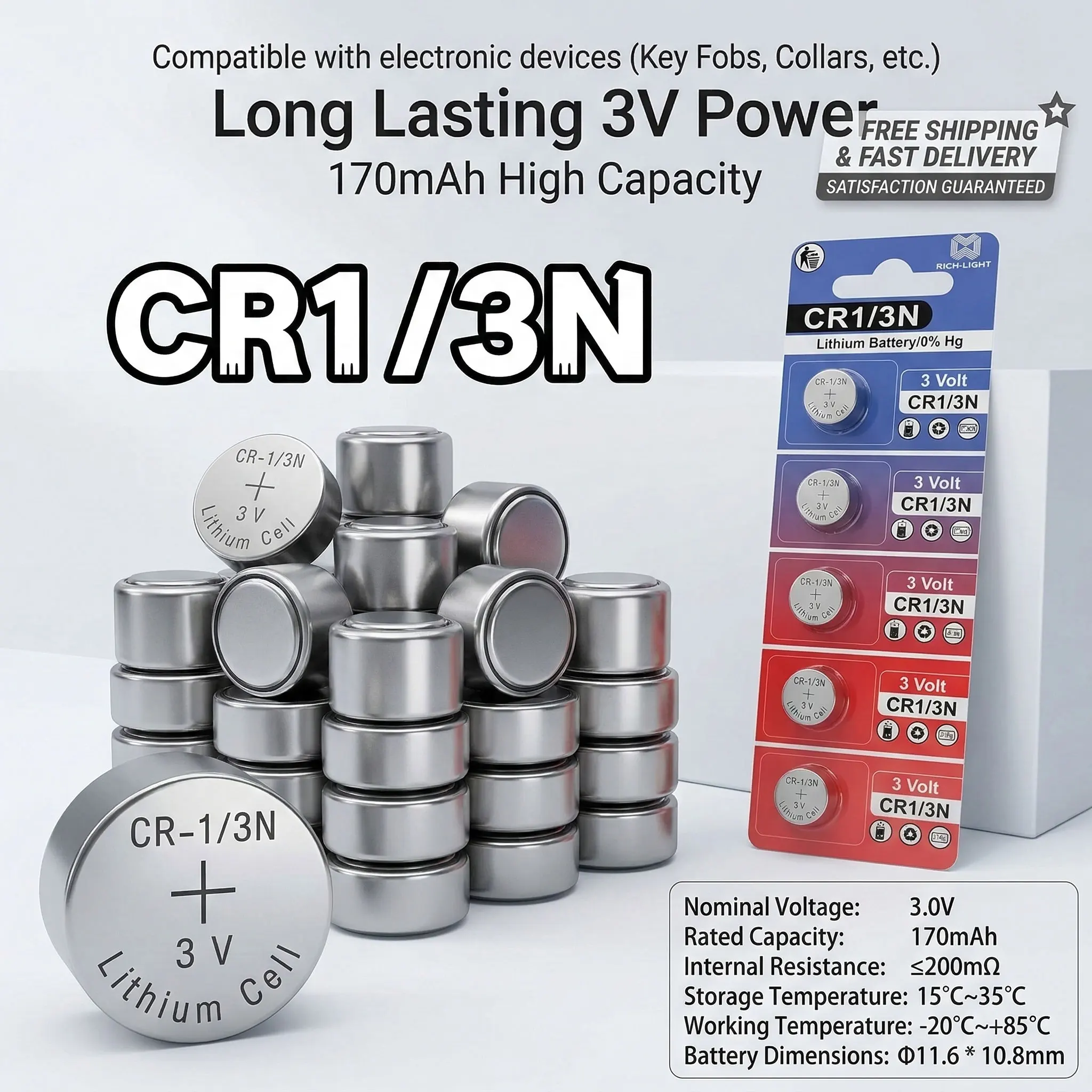 3V CR1/3N Lithium Battery 170mAh Replacement for DL-1/3N CR-1/3N CR13N for Canon M6 M7 Camera Laser Sight Dog Bark Collar