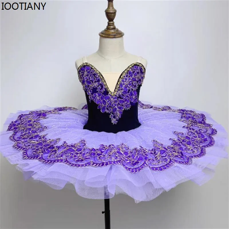 

Girls Ballet Suspender Dress Kids Swan Lake Dance Puffy Tulle Dresses Purple Professional Ballet Showing Set Campus Stage Outfit