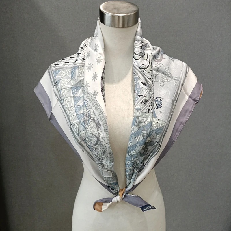 88×88cm 18MM 100% Silk Twill Scarf For Women Luxury Brand Double Sides With Different Design Square Size Shawls And Wraps Autumn