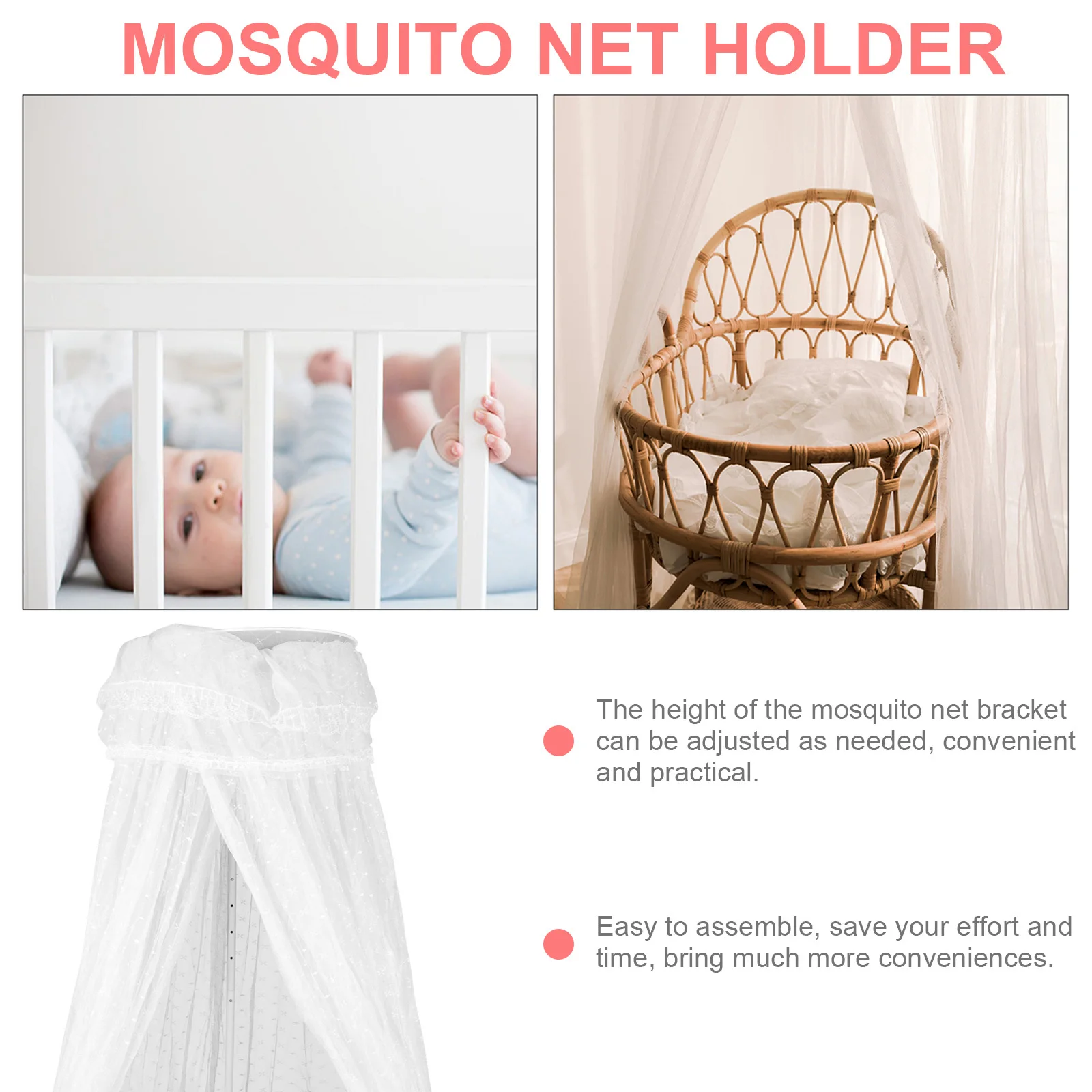 

1Set Bracket Sturdy Crib Canopy Portable Bed Fence Installation Gift for Newborns Net with Rack