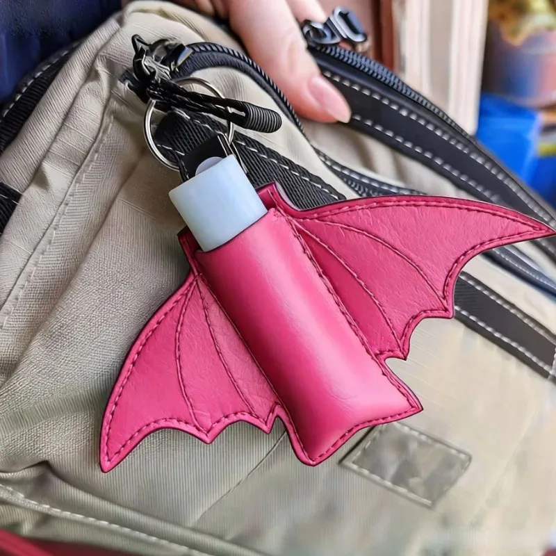 Punk Fashion Black Bat Lipstick Lighter Creative Holders Bag Keychain PU Chapstick Pouch Portable Packaging Cover Key Chain 2026