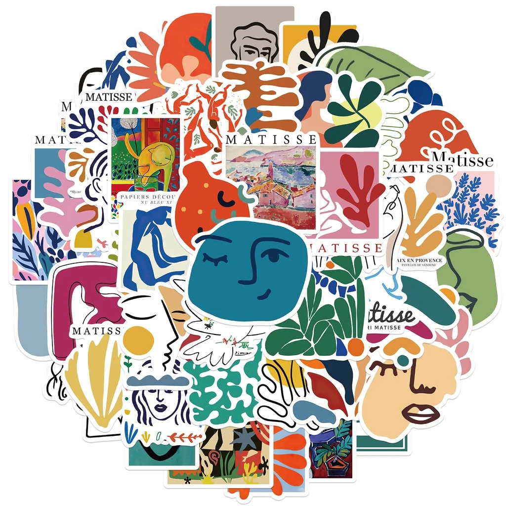 50 Buah Stiker Grafiti Tahan Air Lukisan Pemandangan Gaya Matisse untuk Helm Sepeda Stiker Kotak Pensil Akun Tangan