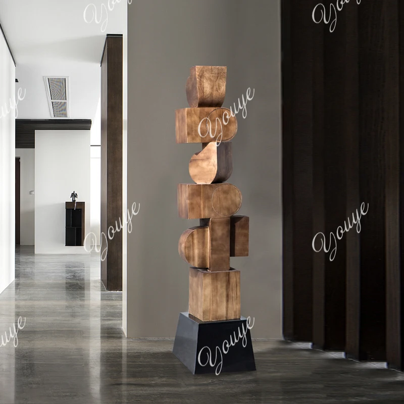 Infinity Pillar wood carving ornament floor installation lobby decoration creative geometric sculpture artwork