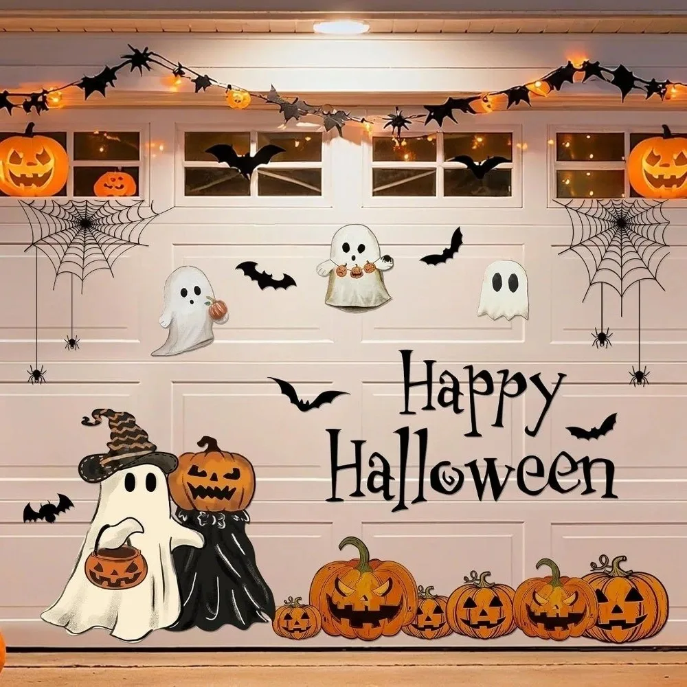 Soft Magnets Halloween Garage Door Magnets Water-Resistant Fade-Resistant Ghost Pumpkin Bat Magnet Set No-Adhesive Weather-Proof
