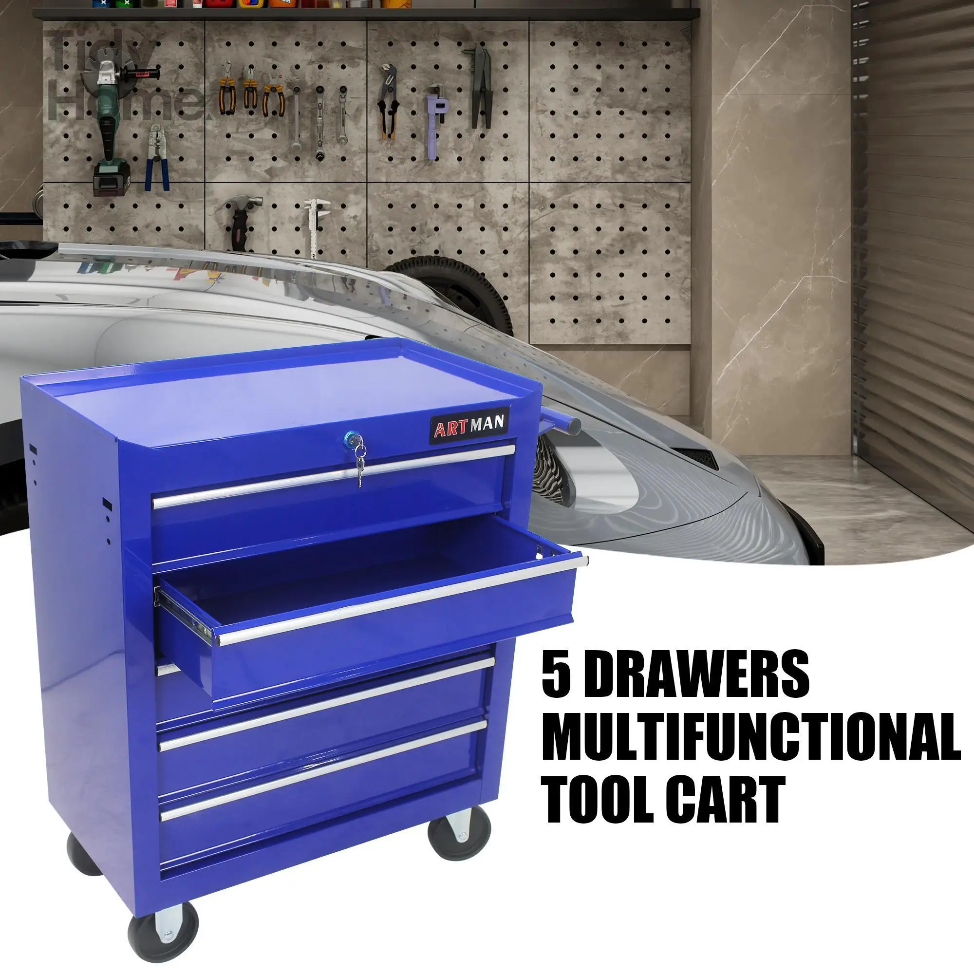 5 DRAWERS MULTIFUNCTIONAL TOOL CART WITH WHEELS-BLUE  toolbox with wheels tool storage box tool-box storage  tools-box organizer