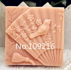 1pcs Fan with Two Bird (zx170) Silicone Handmade Soap Mold Crafts DIY Mould