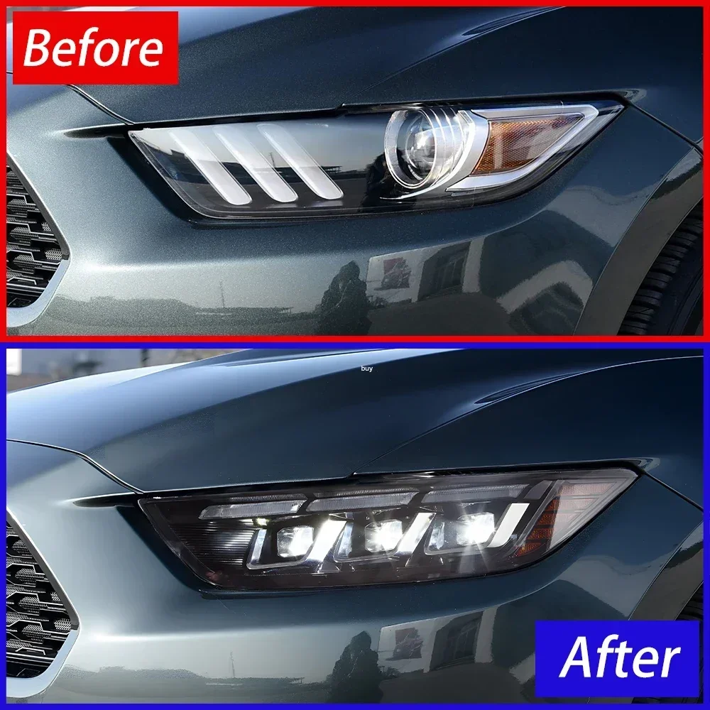 

Автомобильные фары для Ford Mustang 2015-2017: Светодиодные передние фары в сборе с динамическим миганием и 3-мя линзами-проекторами, аксессуары для тюнинга