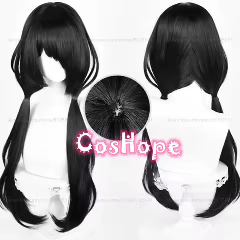 Tokisaki Kurumi Cosplay Wig 80cm Long Unisex Straight Black Wig Cosplay Anime Cosplay Wigs Heat Resistant Synthetic Wigs