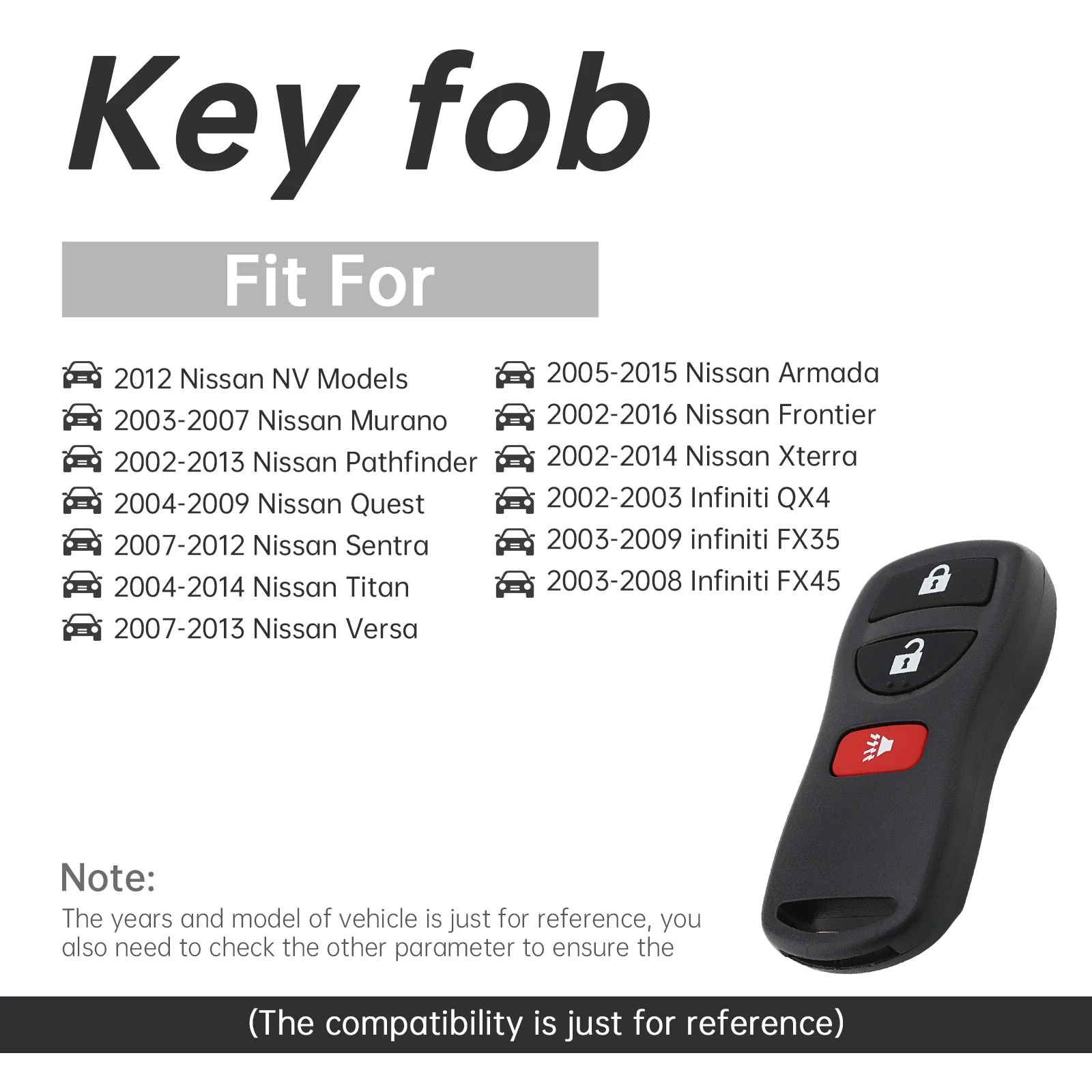 3 أزرار سيارة مفتاح بعيد فوب قذيفة صالح لنيسان مورانو إنفينيتي FX35 FX45 QX4 باثفندر KBRASTU15 315MHz مفتاح قذيفة غطاء #4