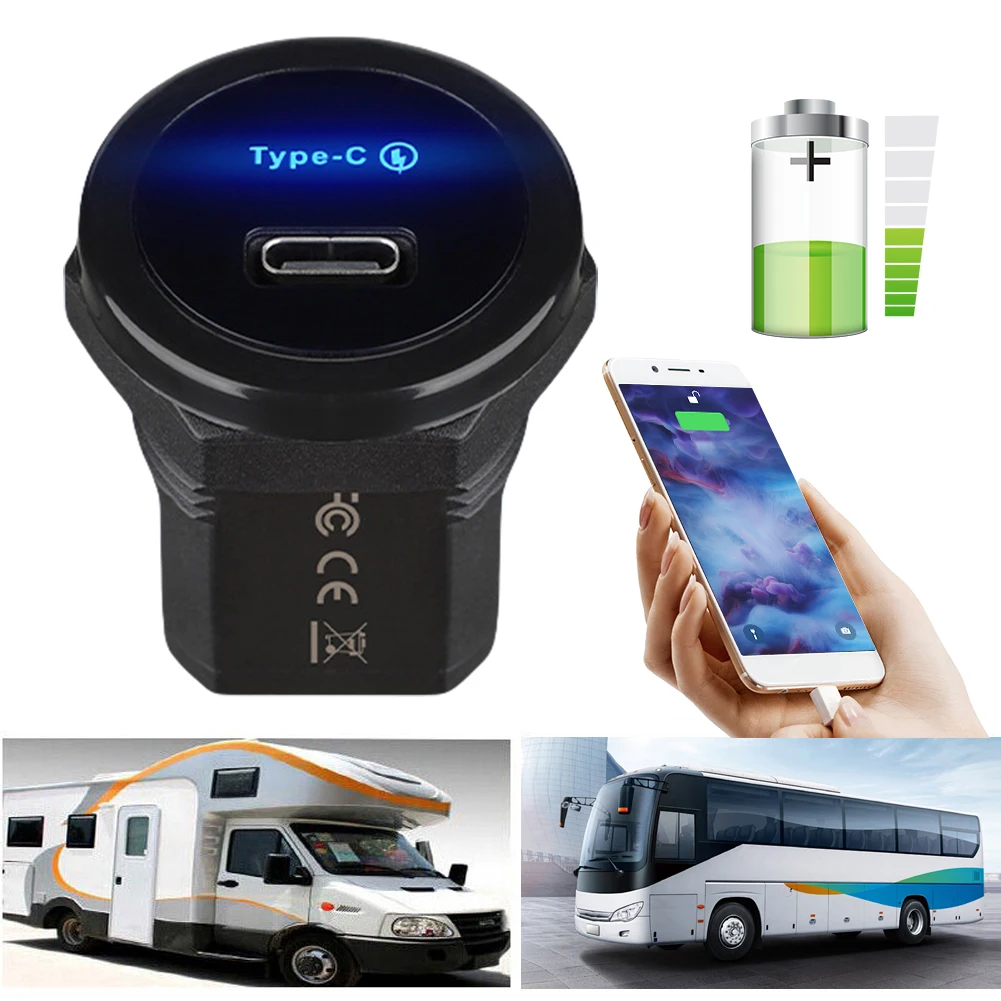 30 واط PD USB C مقبس شاحن السيارة 12 فولت/24 فولت شحن سريع USB-C مقبس الطاقة مقبس شاحن USB ل RV قارب شاحنة بحرية جولف #6