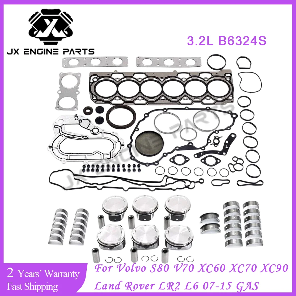 Kit de reconstrucción de motor B6324S, juego de juntas de cojinete de varilla principal de pistón para Volvo 3,2 S80 V70 XC60 XC70 XC90 Land Rover LR2 07-15 3.2L