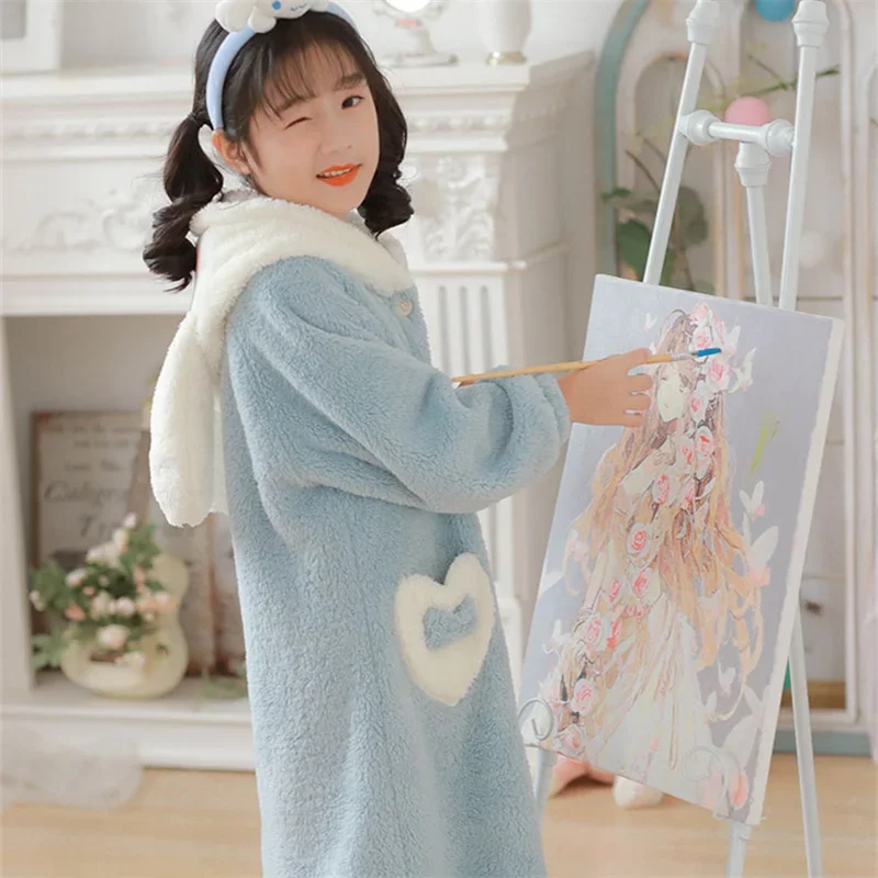 Kawaii Anime Sanrio Cinnamoroll Children\'s Sleepwear Flannel Warm Cute Cartoon Winter Pajamas Loungewear for Christmas Cute Girl