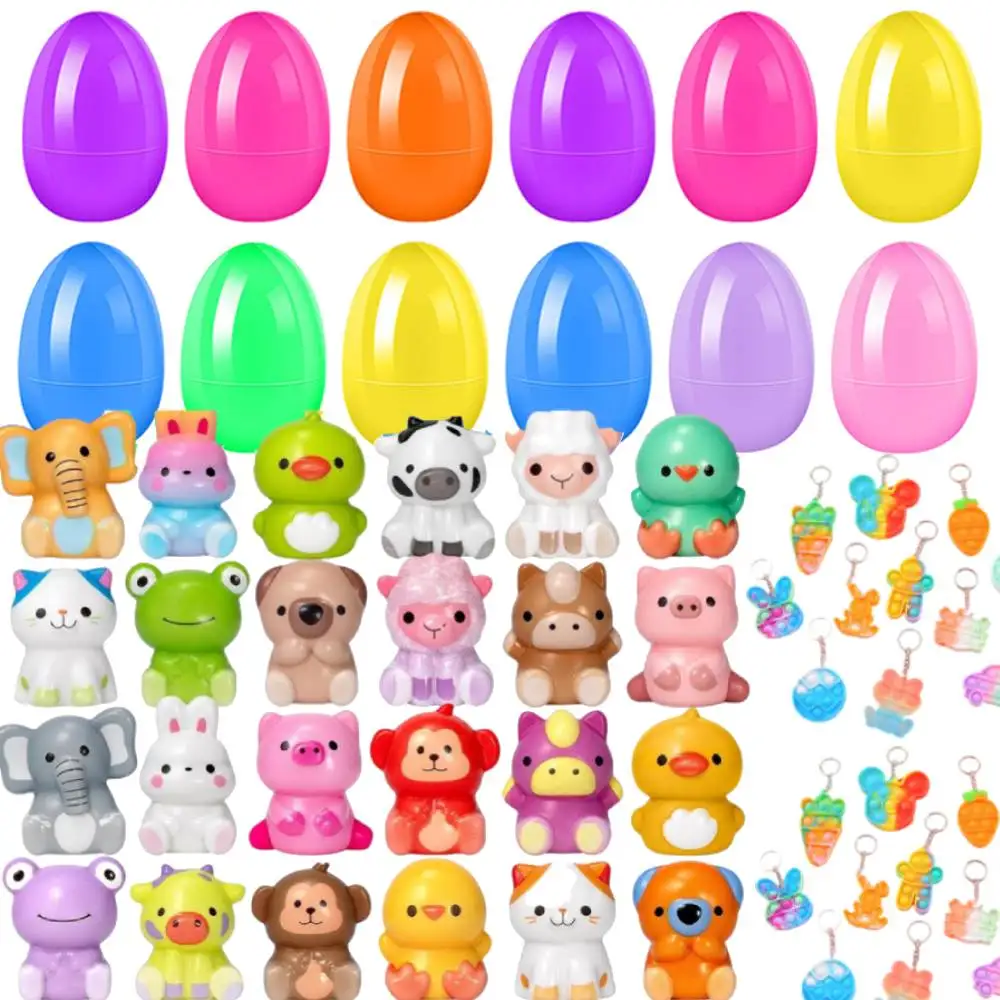 12/24/48 Pack Colorful Easter Eggs Filled Surprise Egg with Stress Relief Toys Surprise Easter Eggs Animal and Keychain Toys