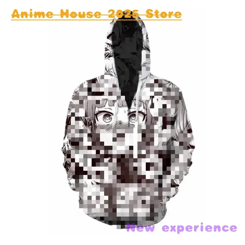 Disfraz de animación 3D Ahegao Sudadera con capucha hombres mujeres chica tímida cara sudadera Japón Anime ropa de calle Sexy