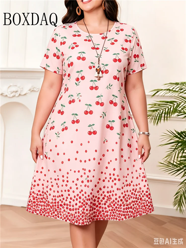 New 2026 Summer Dresses Women's Vintage Flowers 3D Print Dress Casual O-Neck Short Sleeve Plus Size Loose Dress Female Clothing