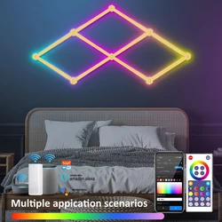 RGBIC WIFI Smart Wall Lamp LED Music Sync DIY Dimmable Night Light Support Alexa Google Home for Gaming Room Wall Decoration