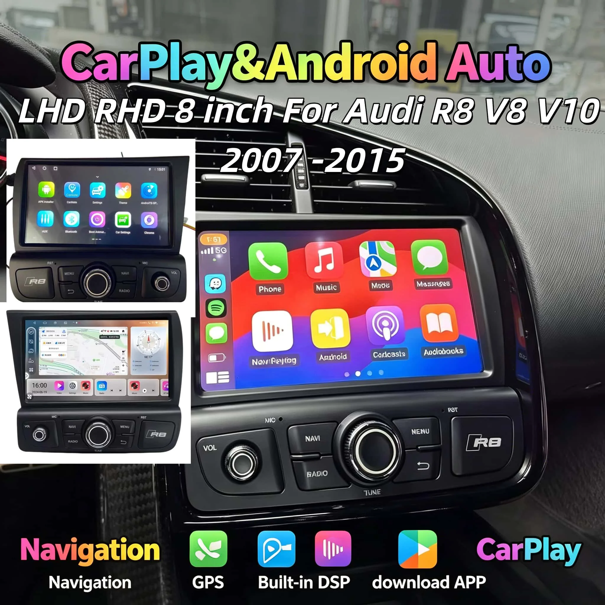 

Android 13 For Audi R8 V8 V10 2007 -2015 Carplay GPS Navigation Auto Stereo Head Unit Multimedia Player Car Radio Music 4G wifi