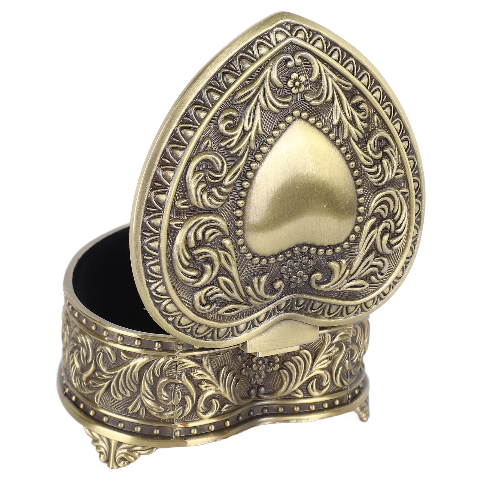 Heart Shaped Jewelry Box Alloy Vintage Trinket Organizer Versatile Storage Case 8x8x4.5cm for Brooch Rings Earrings